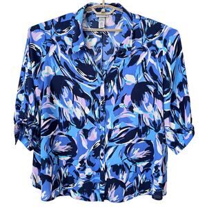 Catherines Abstract Floral 3/4 Tie Sleeve Button Up Blouse Top Women's 3X‎ Boho